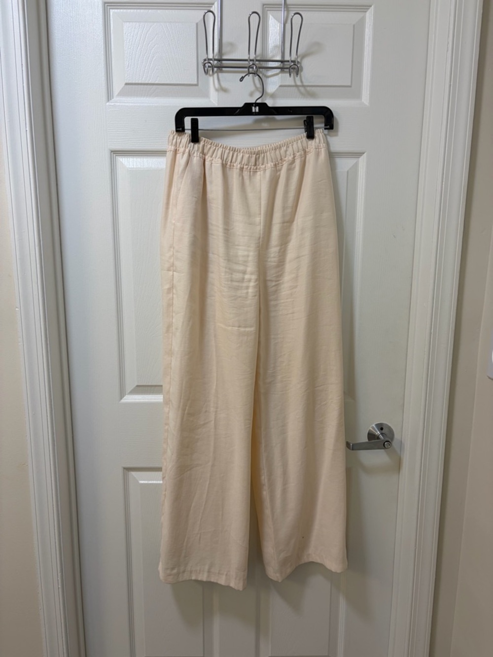 Zara Cream Wide Leg Elastic Waist Pants